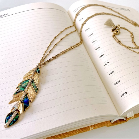 Lonna and Lilly Gold-tone Pavé and Stone Feather Pendant Necklace - Picture 2 of 8